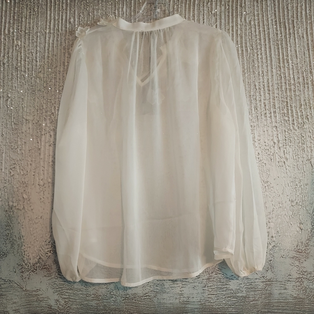 Adrianna Papell Floral Embroidered Chiffon Semi-Sheer Blouse Sz-L - Picture 4 of 8